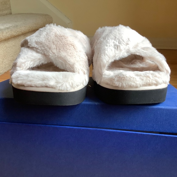 Stuart Weitzman Faux Fur Platform Slide Sandal Cream SZ 9 - Picture 5 of 13
